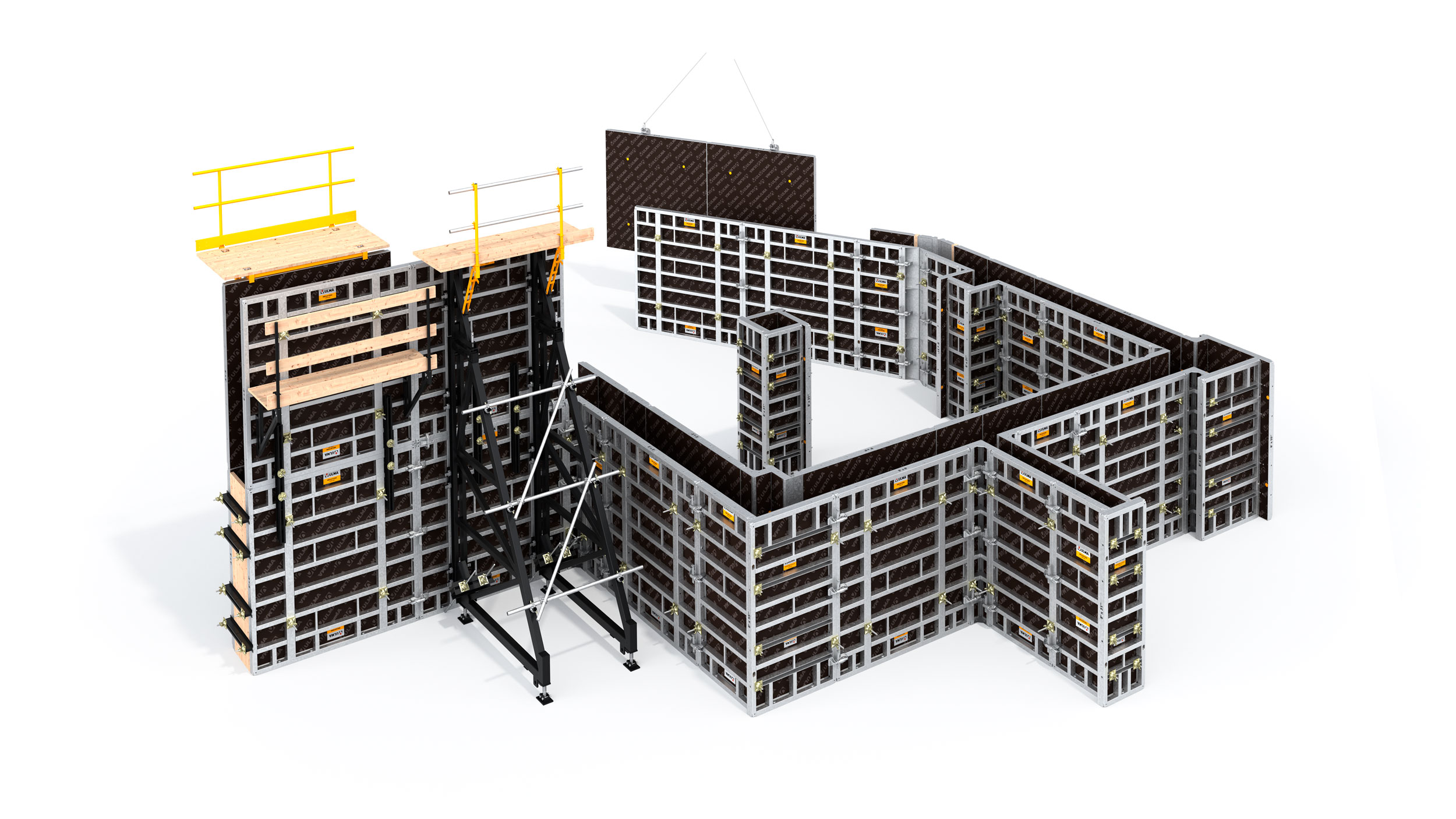 Strong and versatile modular wall and column formwork in imperial measurements for building construction or civil engineering projects.